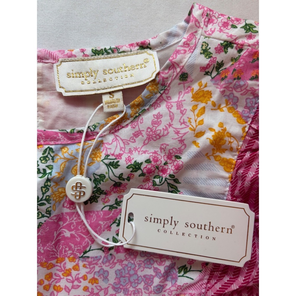 New Simply Southern Pink Patchwork Tiered Ruffle Maxi Dress Sz Small Praire - Picture 9 of 10